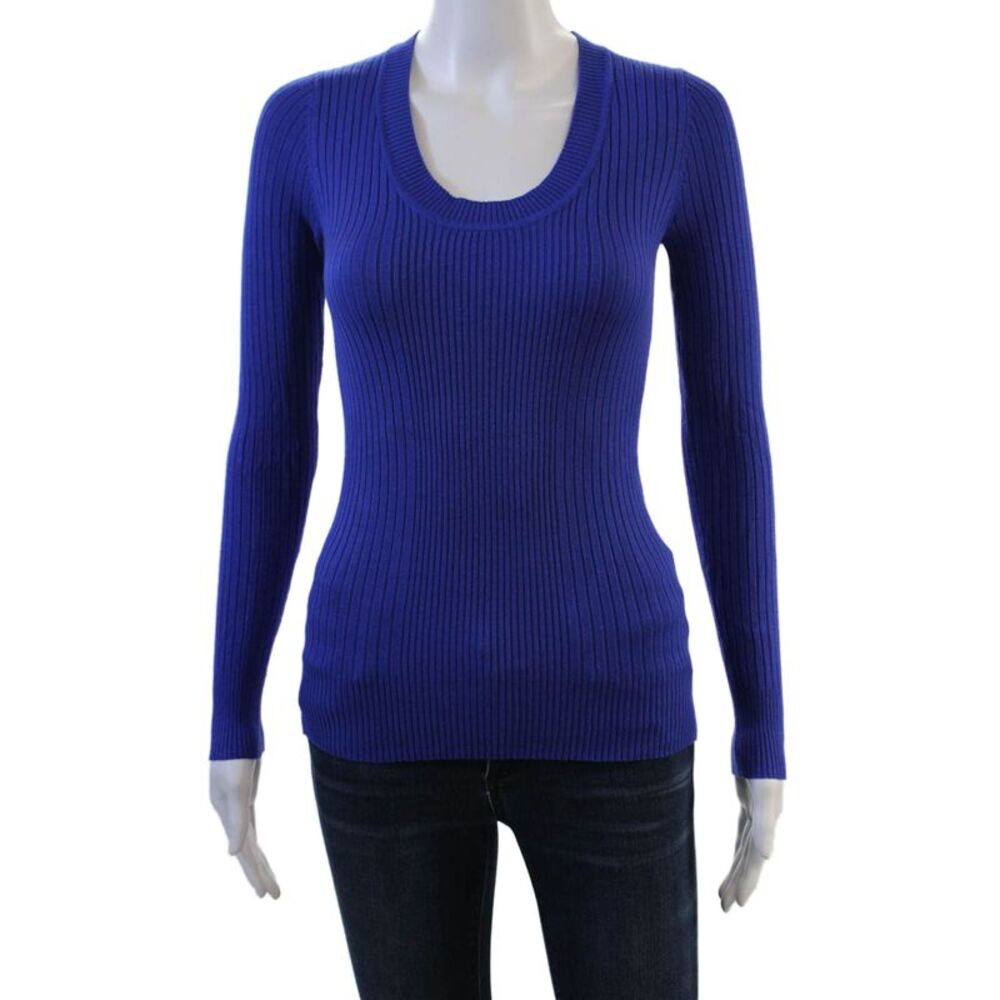 WOW Couture Unisex Pullover Sweater Blue Striped Long Sleeve Round Neck Size S